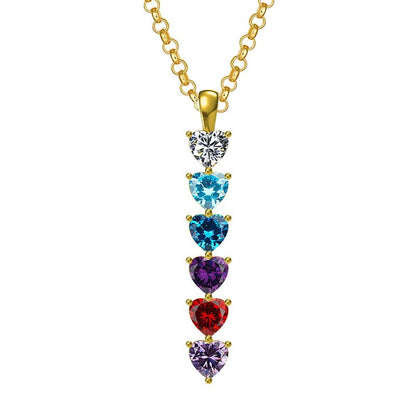 Multi-heart necklace accommodating up to six custom birthstones for large families.