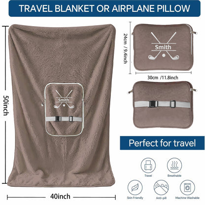 Size guide and travel features for golf name blanket.
