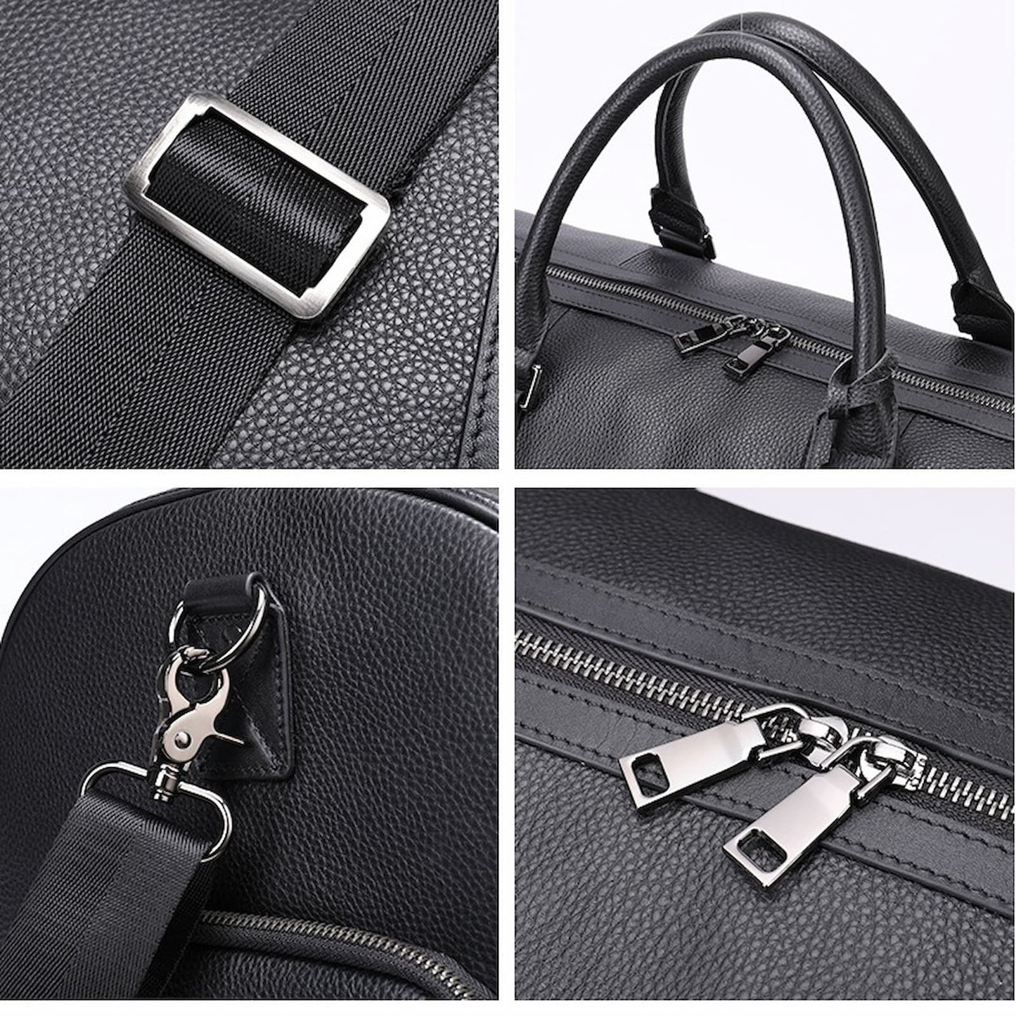 Versatile custom weekend holdall bag in black with top handles and a subtle, embossed monogram customization.