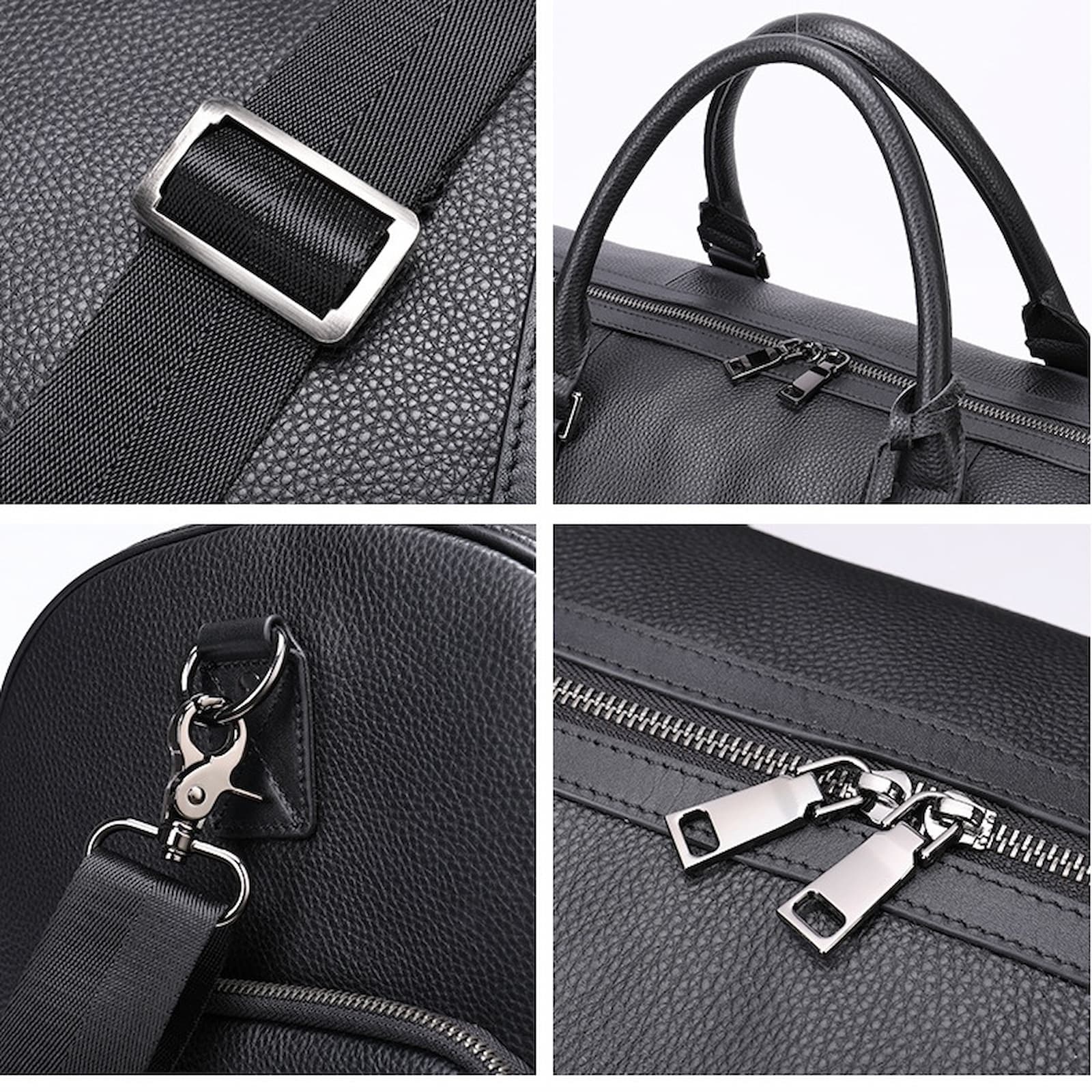 Versatile custom weekend holdall bag in black with top handles and a subtle, embossed monogram customization.