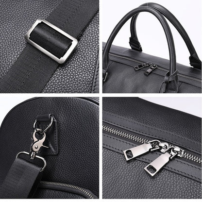 Versatile custom weekend holdall bag in black with top handles and a subtle, embossed monogram customization.