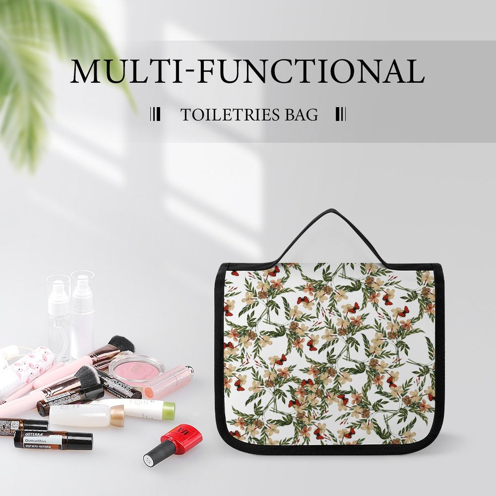 Personalized Hanging Wash Bag closed view. Multi-functional for toiletries.