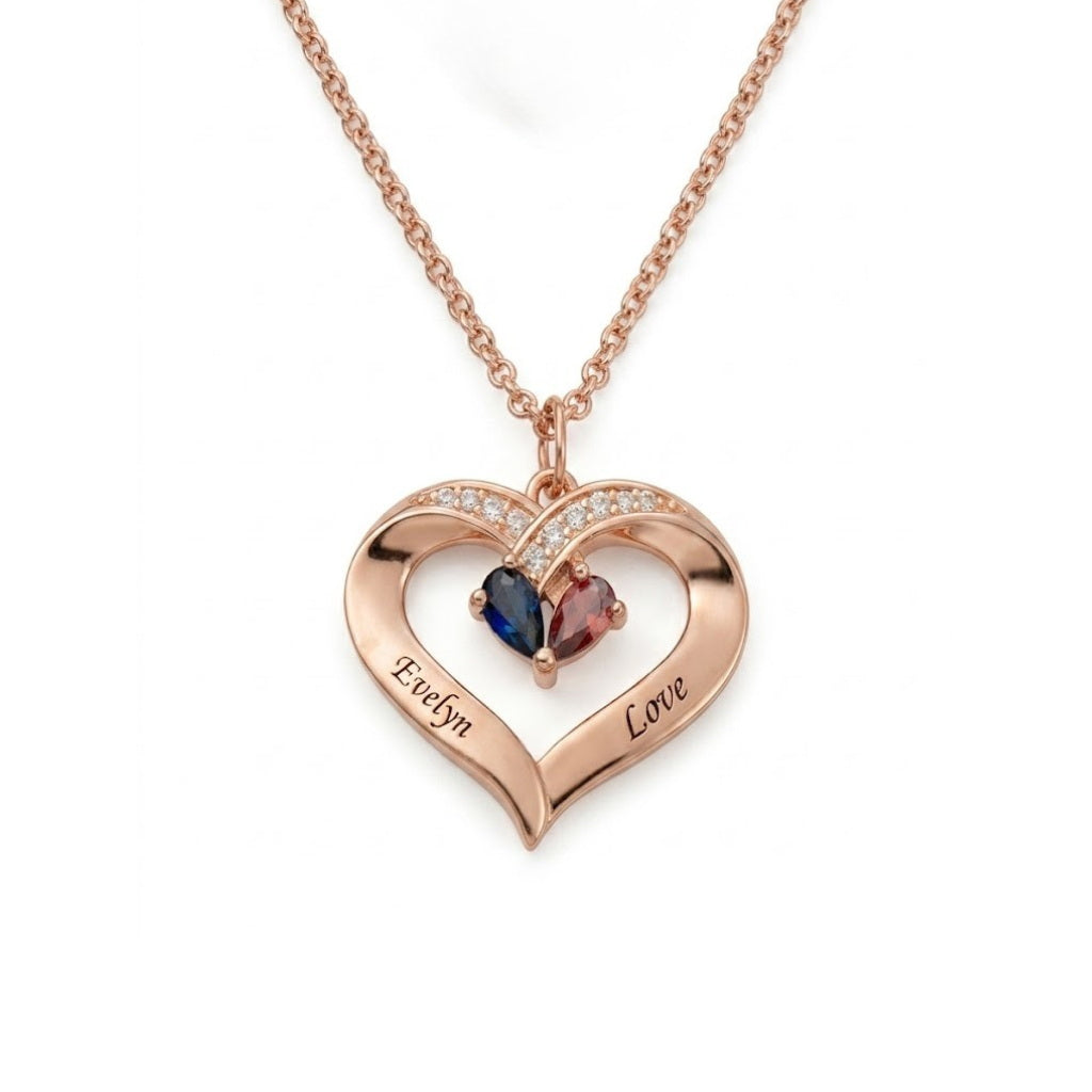 Rose gold personalized heart birthstone necklace