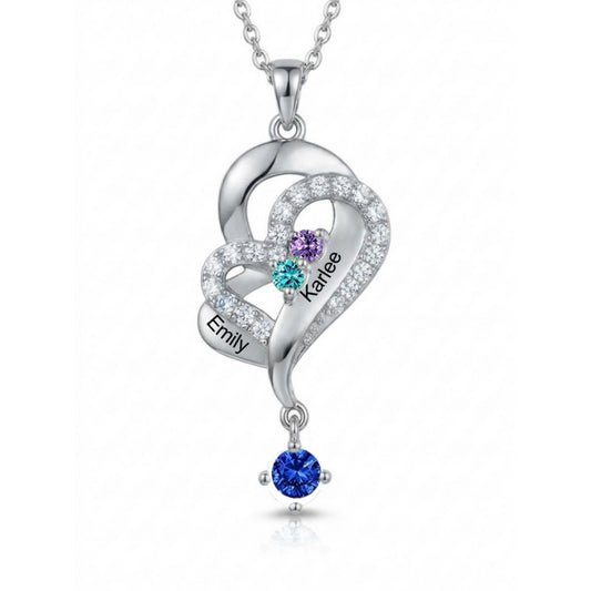Silver heart pendant with purple and blue crystals