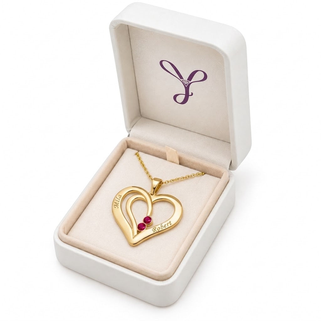 Birthstone Chart for Personalized Couple Heart Necklace. 