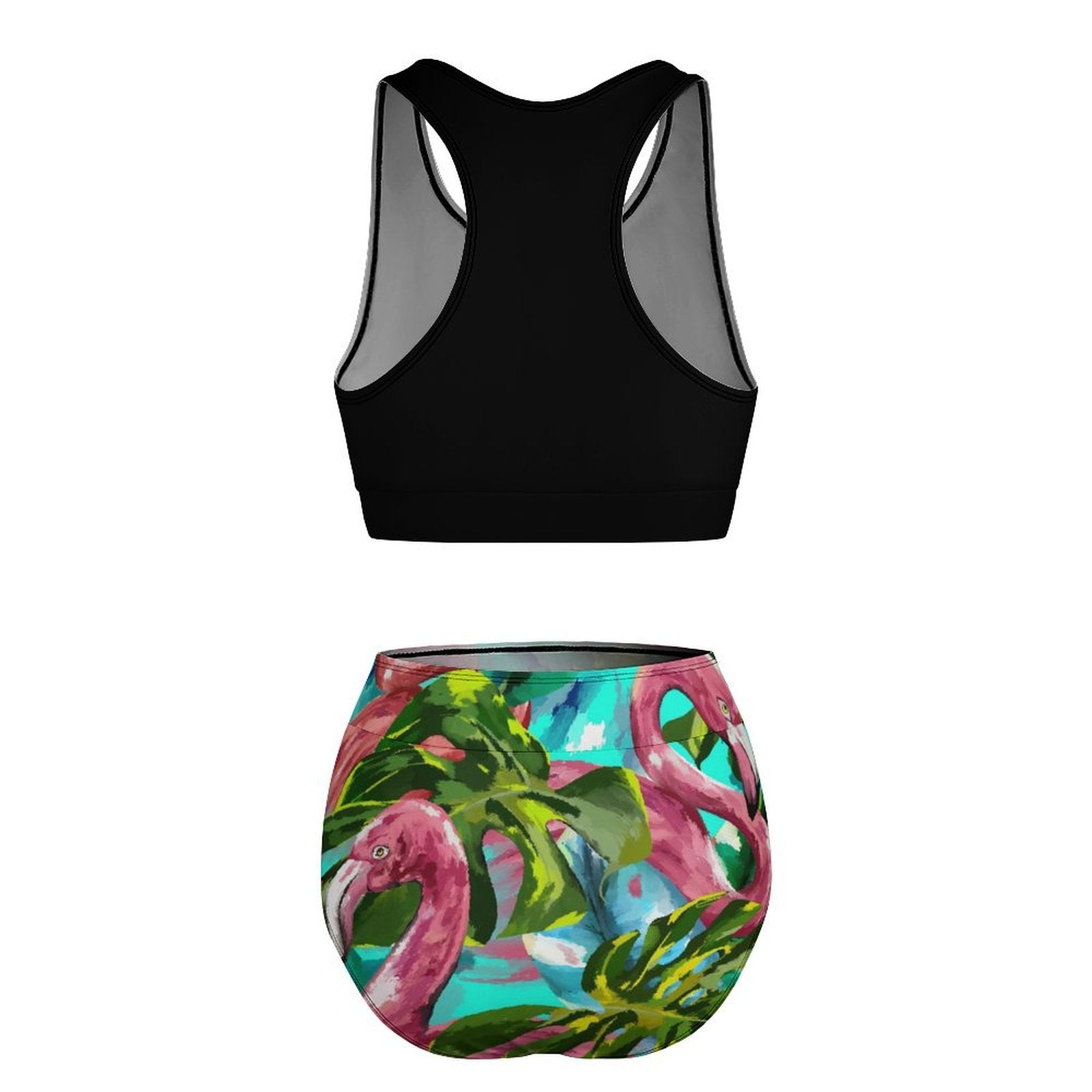 Flat lay back view of Personalized High Neck top (racerback) & High Waisted bottom.