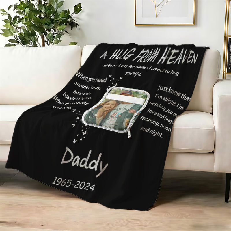 Memorial blanket for Daddy with custom photo and poem.