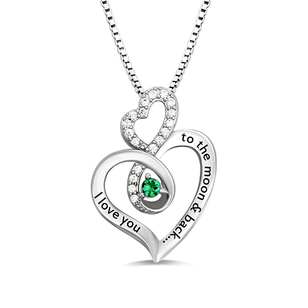 Silver heart pendant engraved with I Love You To The Moon.