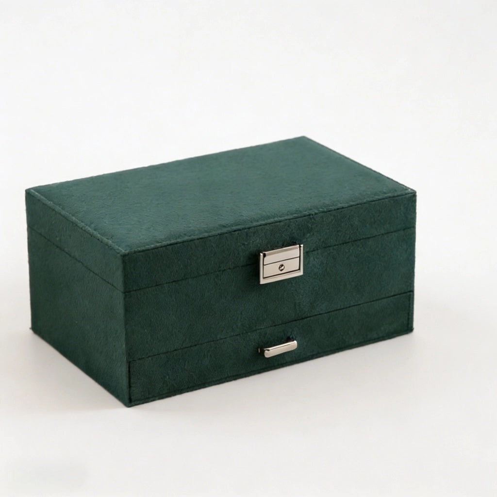 Personalized dark green jewelry box with drawers