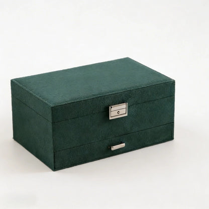 Personalized dark green jewelry box with drawers