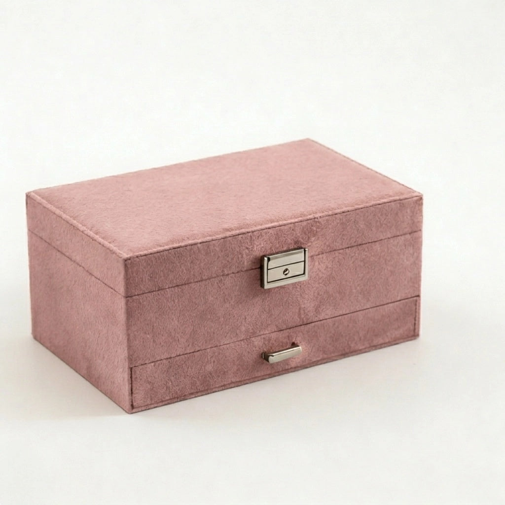 jewelry box featuring white custom initial and last name personalization on the lid.