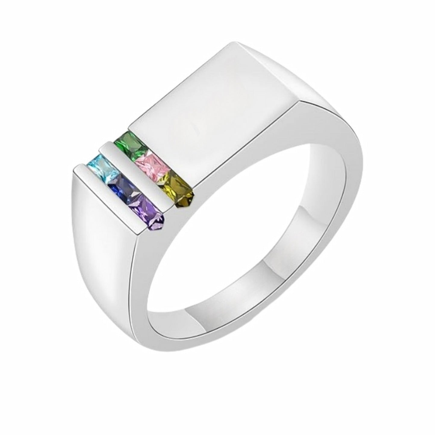 Personalized mens signet ring with multiple birthstones. Custom father ring design.