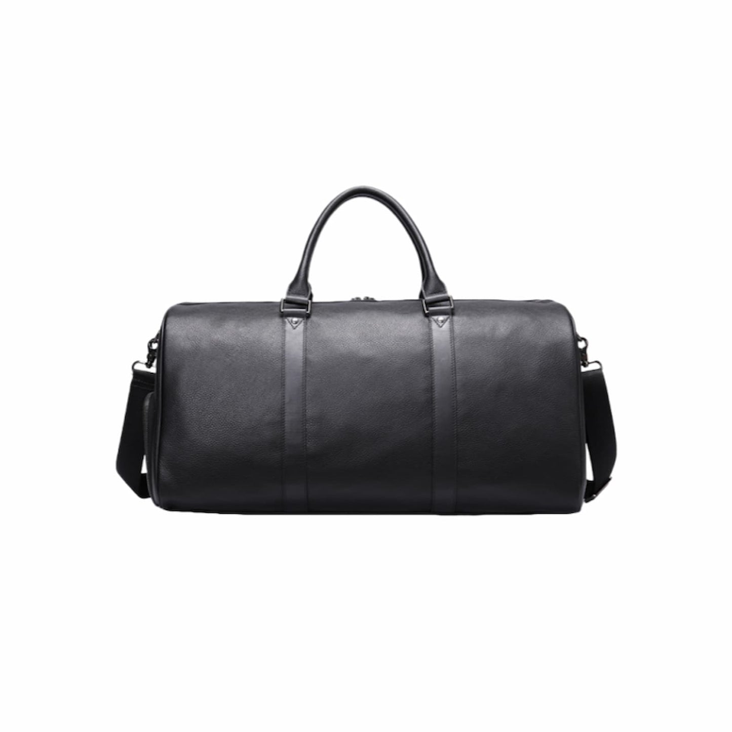 Side view of the personalized black leather travel bag