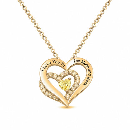 Personalized moon and back heart necklace front view