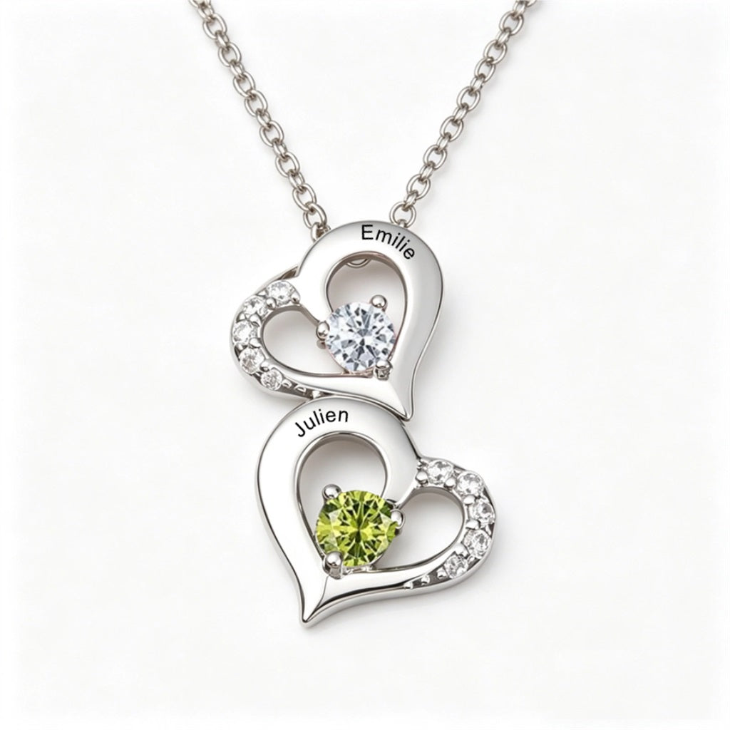Mother child birthstone necklace front view