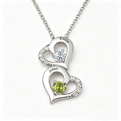 Mother child birthstone necklace front view