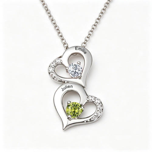 Mother child birthstone necklace front view