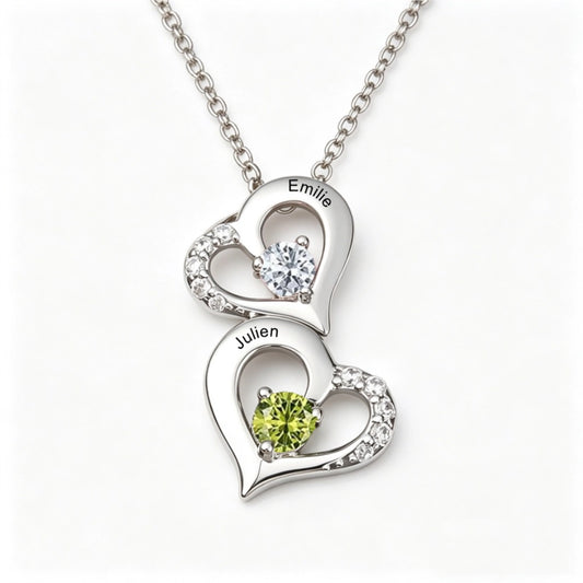 Mother child birthstone necklace front view