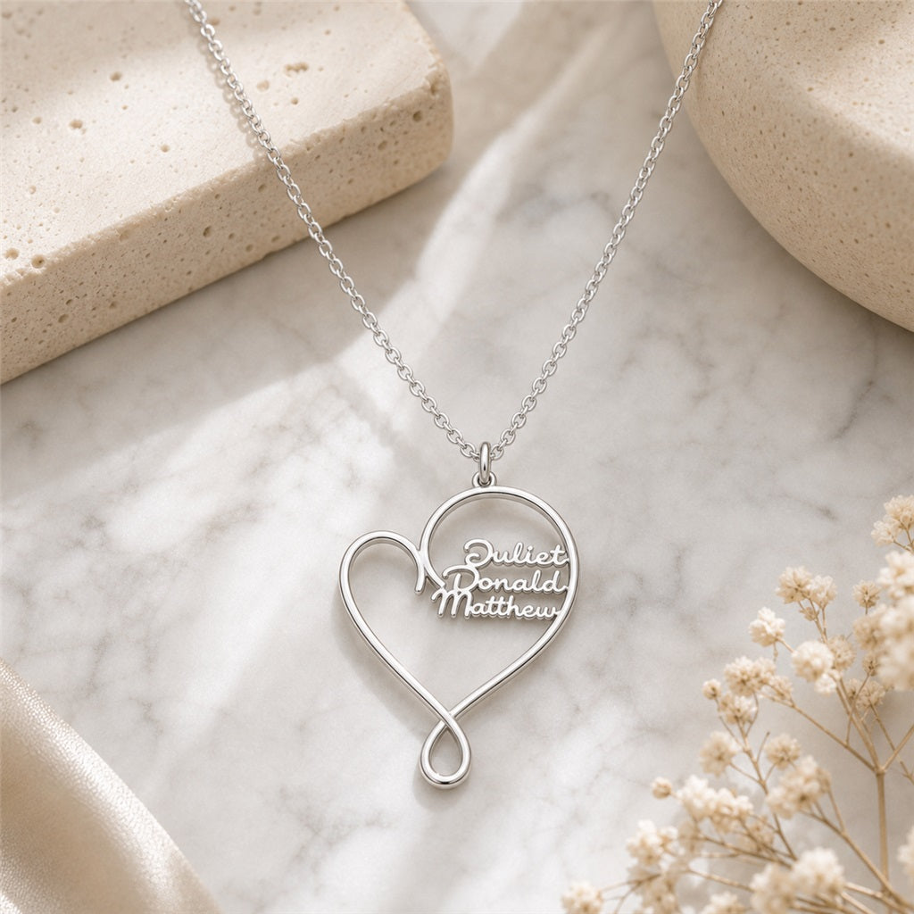 Personalized mother's name necklace on marble