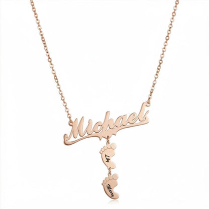 Name baby feet necklace front view