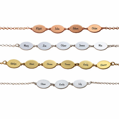 Personalized name bracelet options,Provide the 3 to 6 custom names