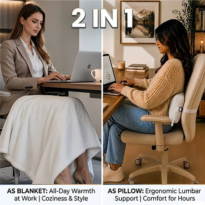 Personalized 2-in-1 office blanket cushion for desk.