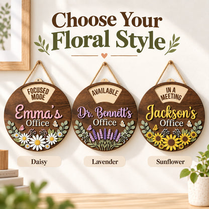 Personalized office signs in daisy, lavender and sunflower floral styles