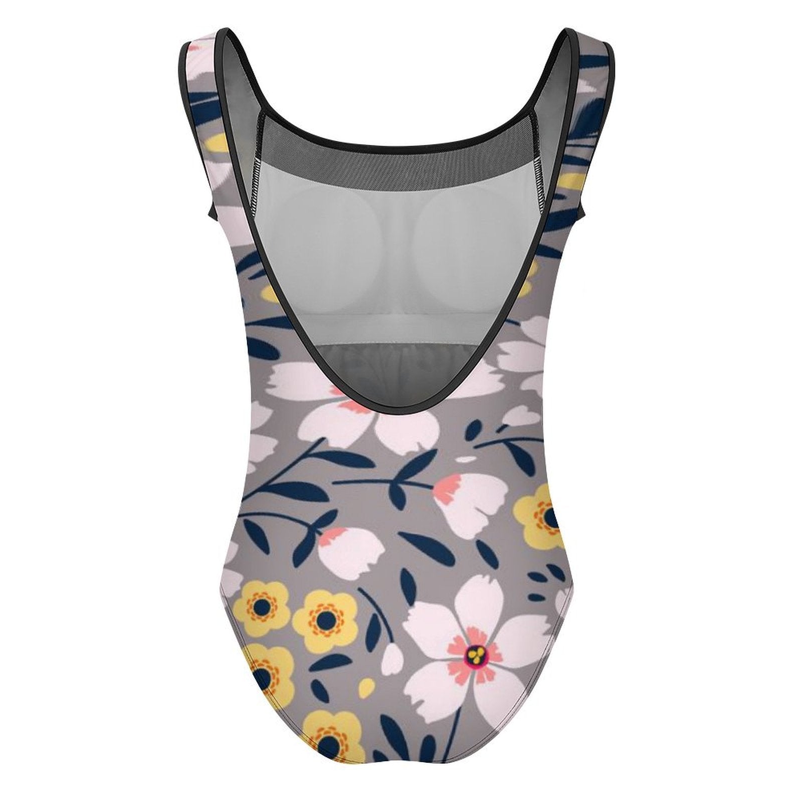 Back view personalized one piece swimsuit, scoop back, tummy control suit.