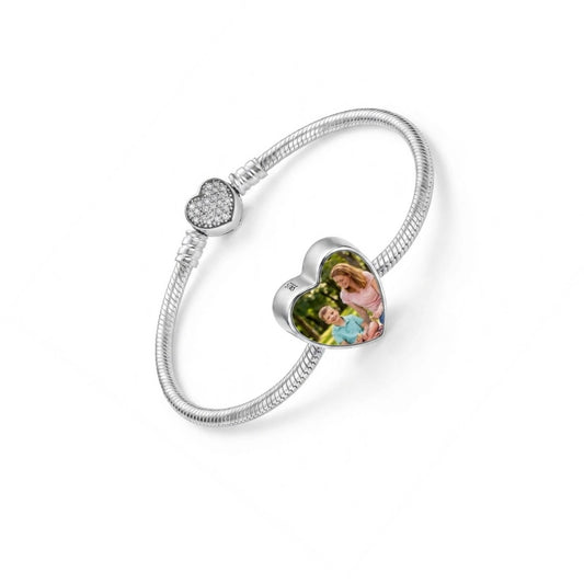 Custom Sterling Silver Photo Charm for Bracelet - Personalized Mother's Day Gift from Daughter & Son