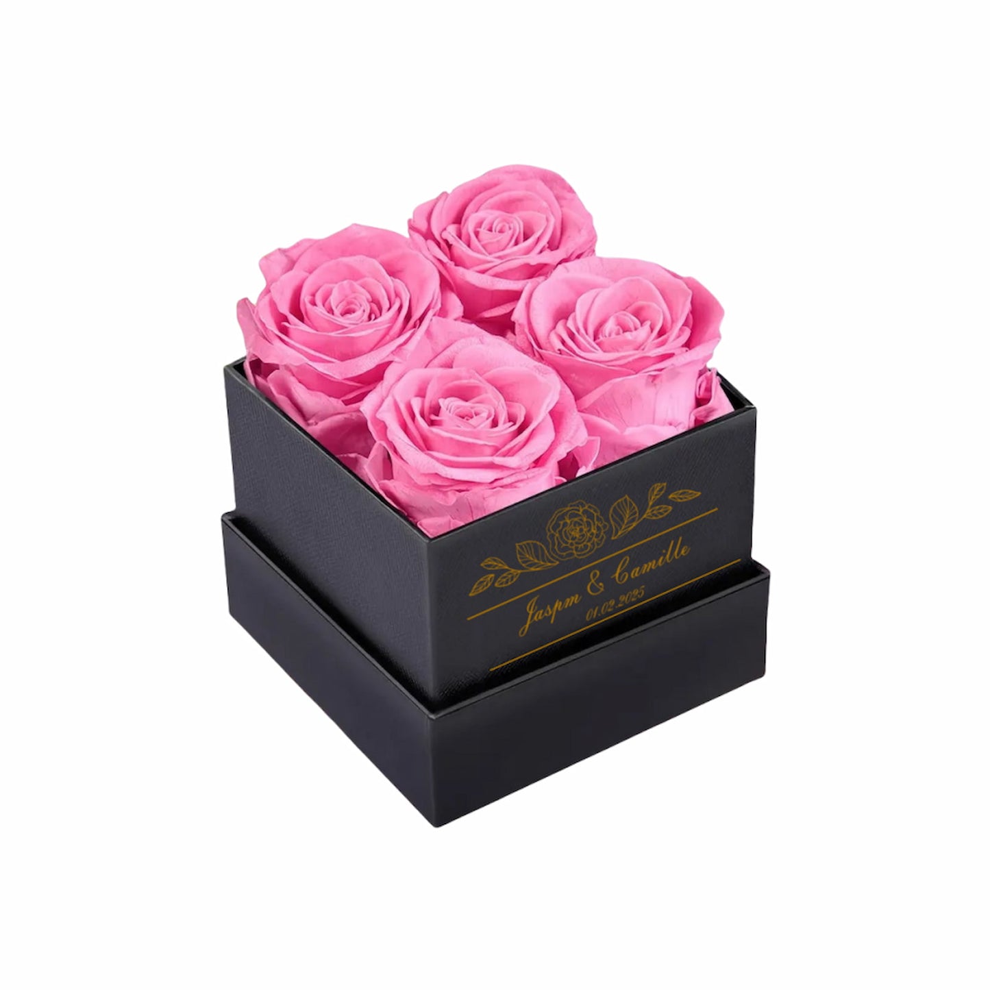Personalized Pink Eternal Rose Box With Custom Engraved Name And Date.