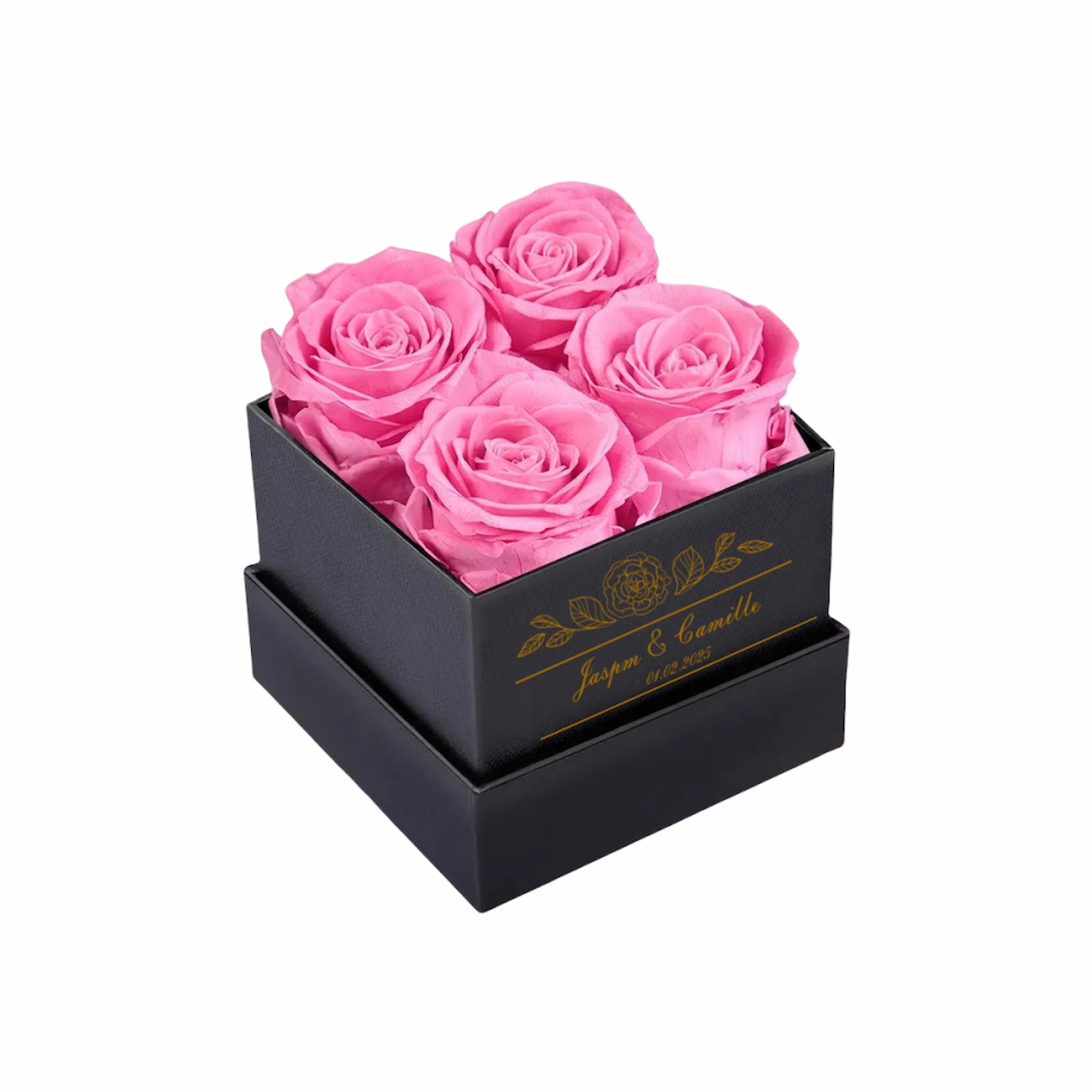 Personalized Pink Eternal Rose Box With Custom Engraved Name And Date.