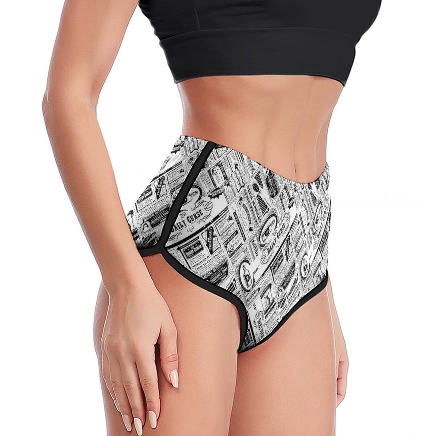 Side profile of Active Wicking Running Shorts. Personalized Print Booty Yoga Shorts.