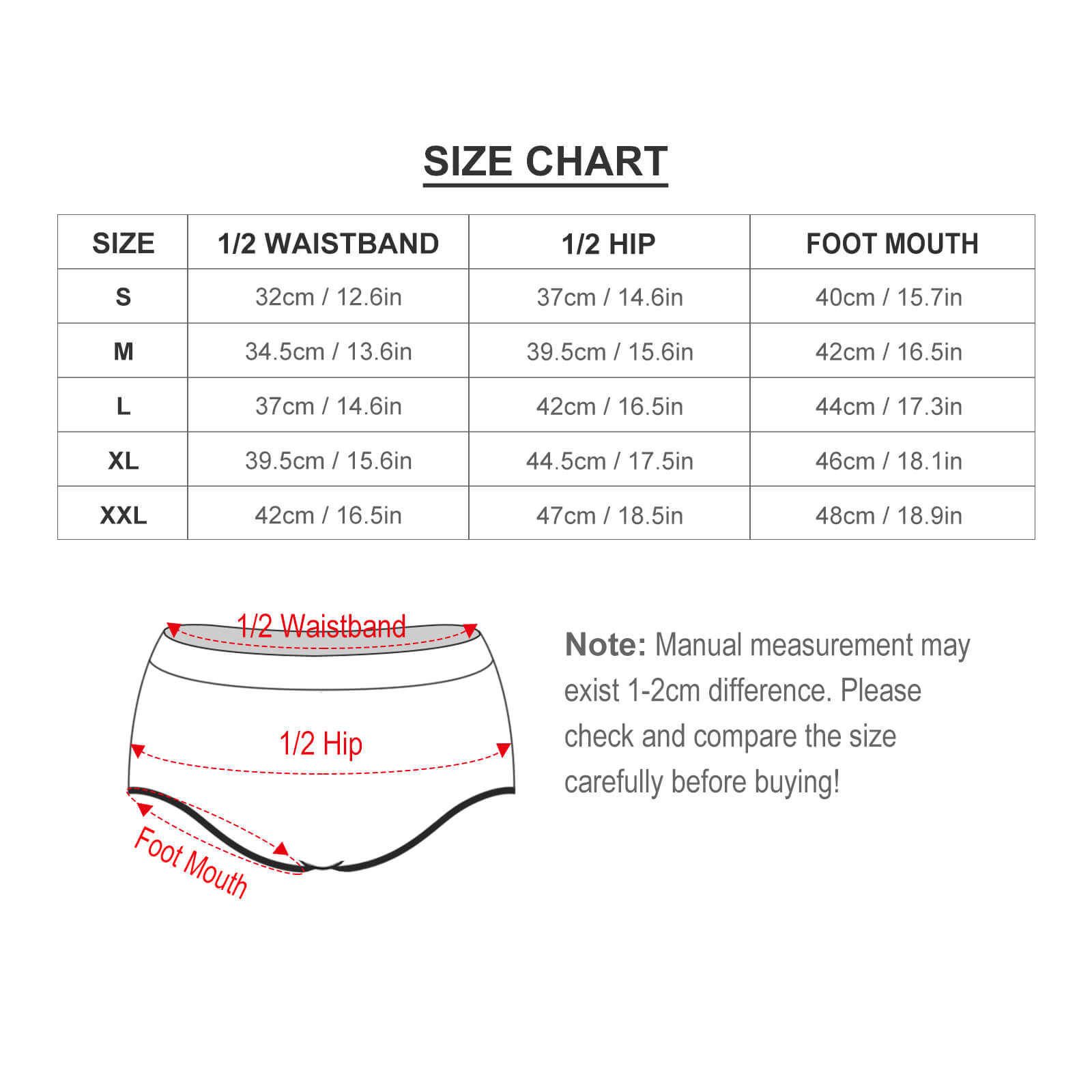 Size Chart for Women's Personalized Print Sexy Booty Yoga & Running Shorts.