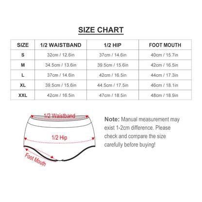 Size Chart for Women's Personalized Print Sexy Booty Yoga & Running Shorts.