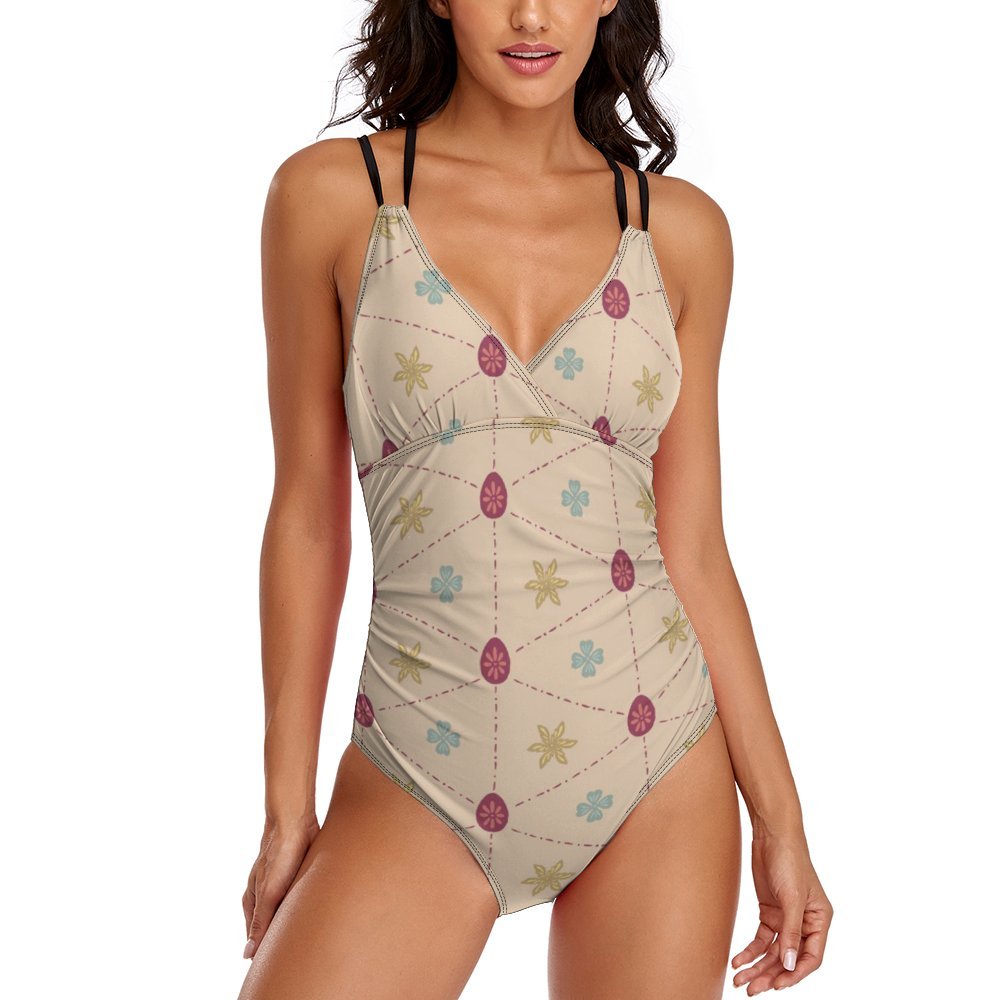 Personalized Printed One Piece Swimsuit for Women, Slimming Bathing Suit front view.