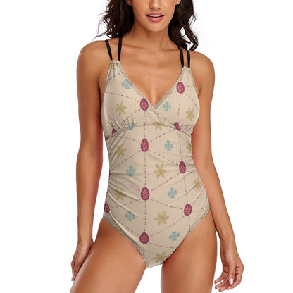 Personalized Printed One Piece Swimsuit for Women, Slimming Bathing Suit front view.