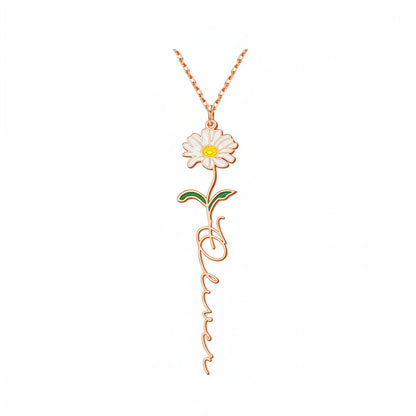 Personalized Floral Name Necklace Charms with Birthstones - Custom Flower & Name Jewelry