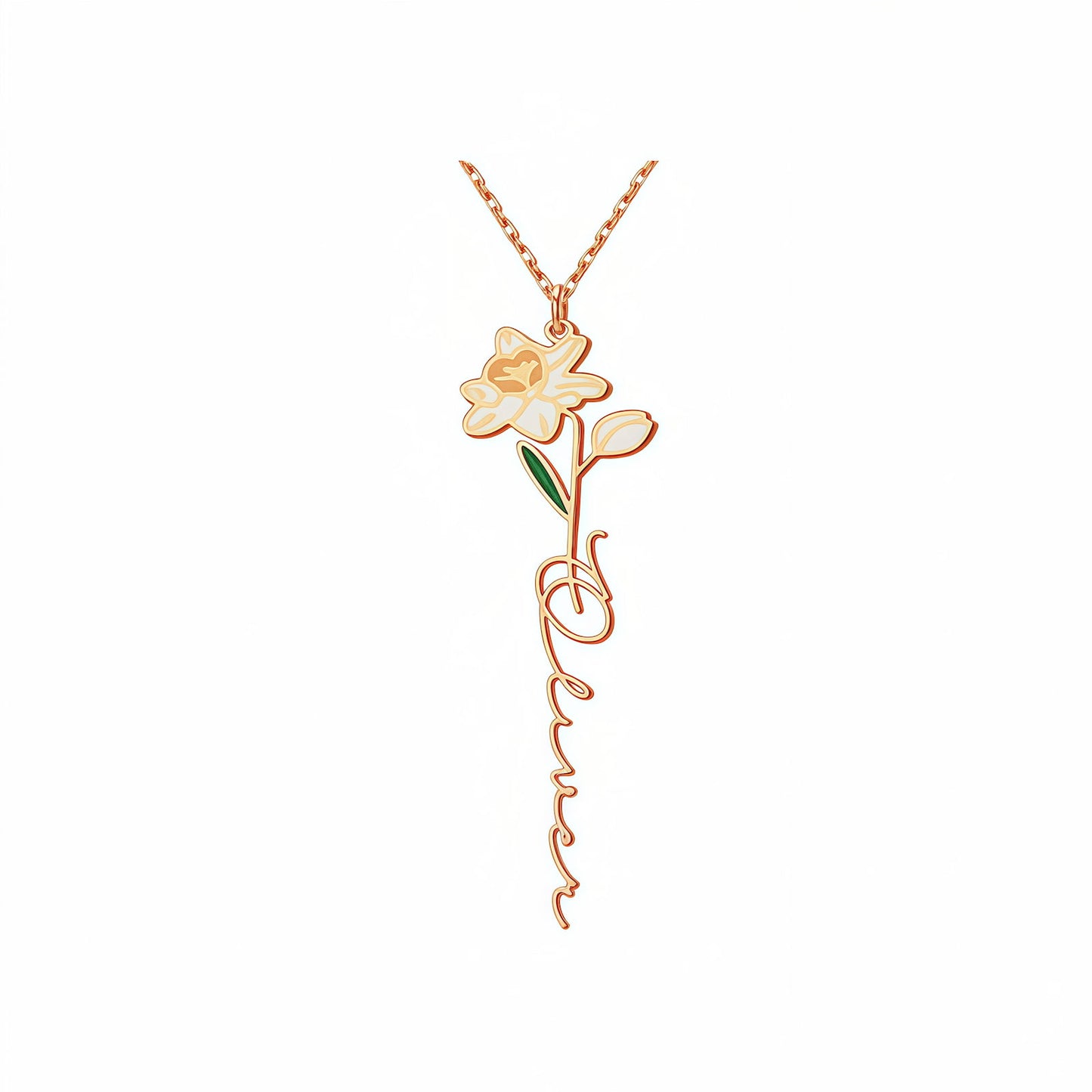 Personalized Floral Name Necklace Charms with Birthstones - Custom Flower & Name Jewelry