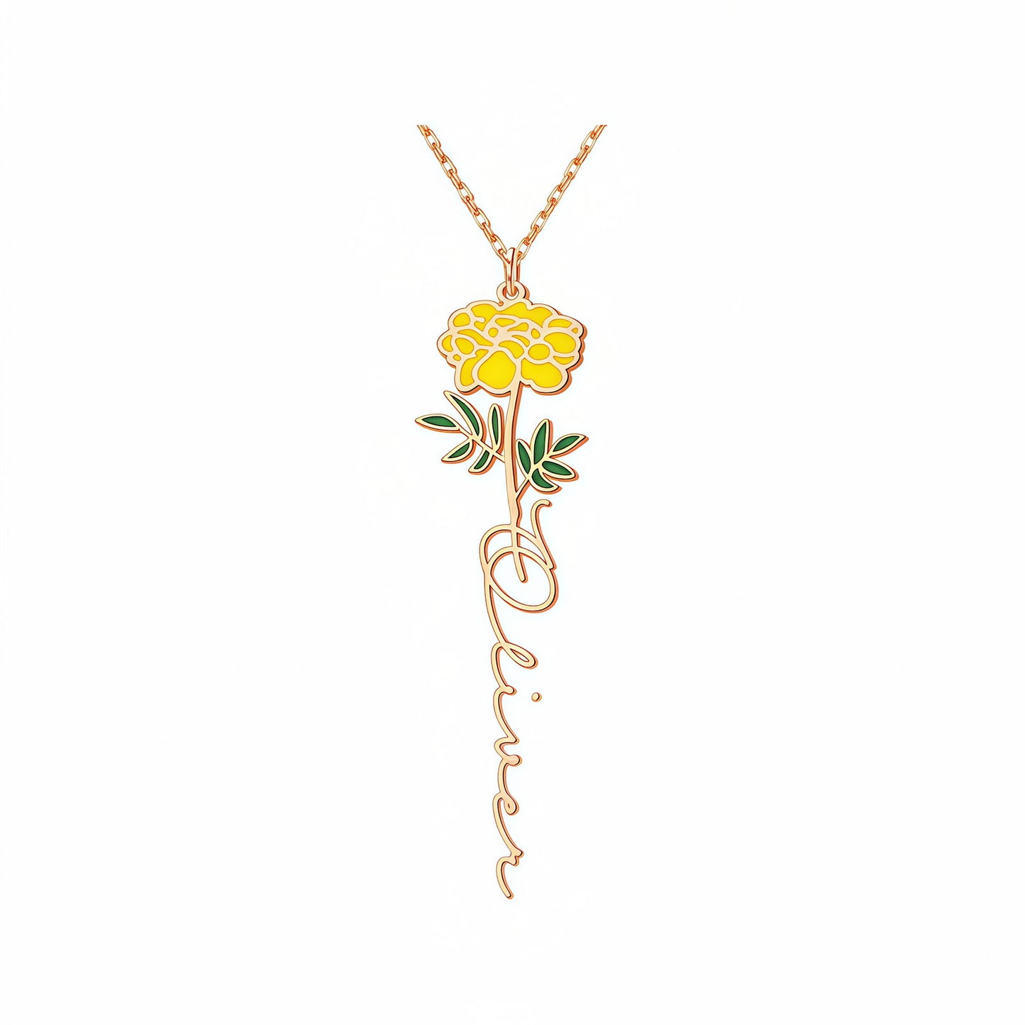 Personalized Floral Name Necklace Charms with Birthstones - Custom Flower & Name Jewelry