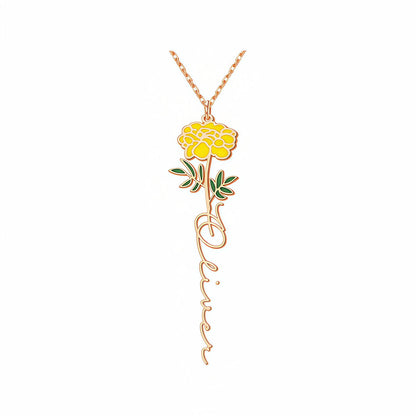 Personalized Floral Name Necklace Charms with Birthstones - Custom Flower & Name Jewelry