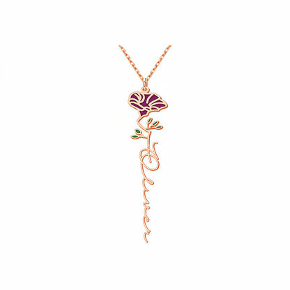 Personalized Floral Name Necklace Charms with Birthstones - Custom Flower & Name Jewelry