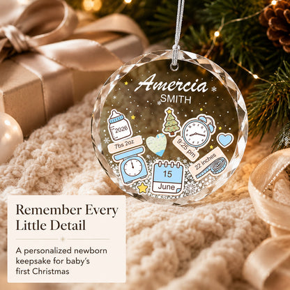 Personalized Baby Name & Initial Christmas Glass Ornament Christmas tree display