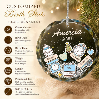 Personalized Baby Name & Initial Christmas Glass Ornament ready to gift presentation