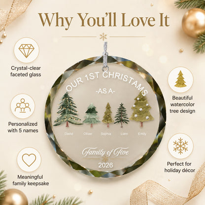 Personalized Our First Christmas Family Tree Glass Ornament main product view