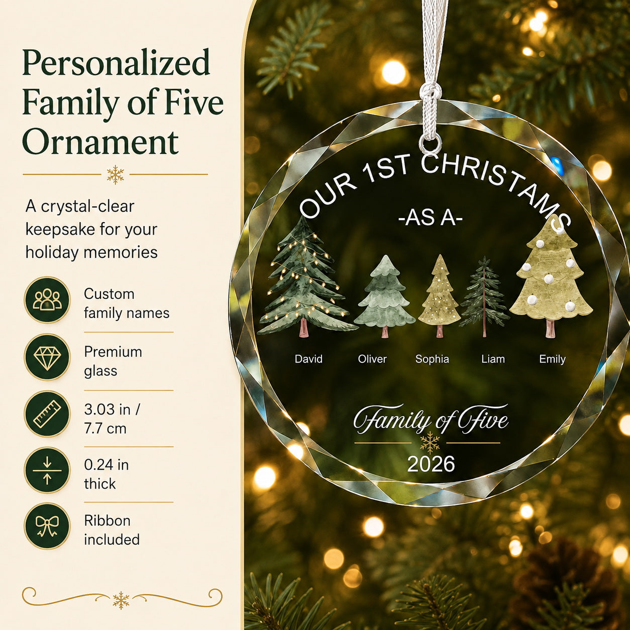 Personalized Our First Christmas Family Tree Glass Ornament Christmas tree display
