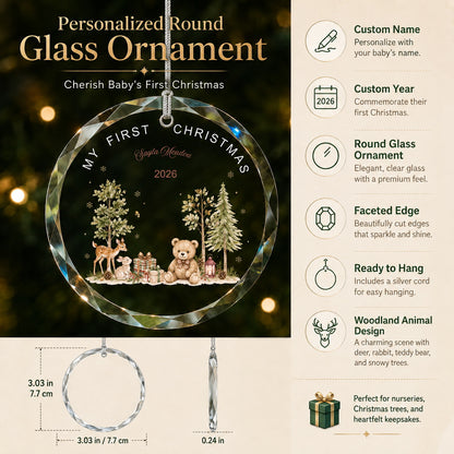 Personalized My First Christmas Woodland Glass Ornament main product view
