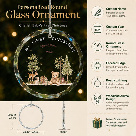 Personalized My First Christmas Woodland Glass Ornament main product view