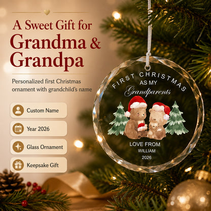 Personalized First Christmas as My Grandparents Glass Ornament personalization and gift detail view