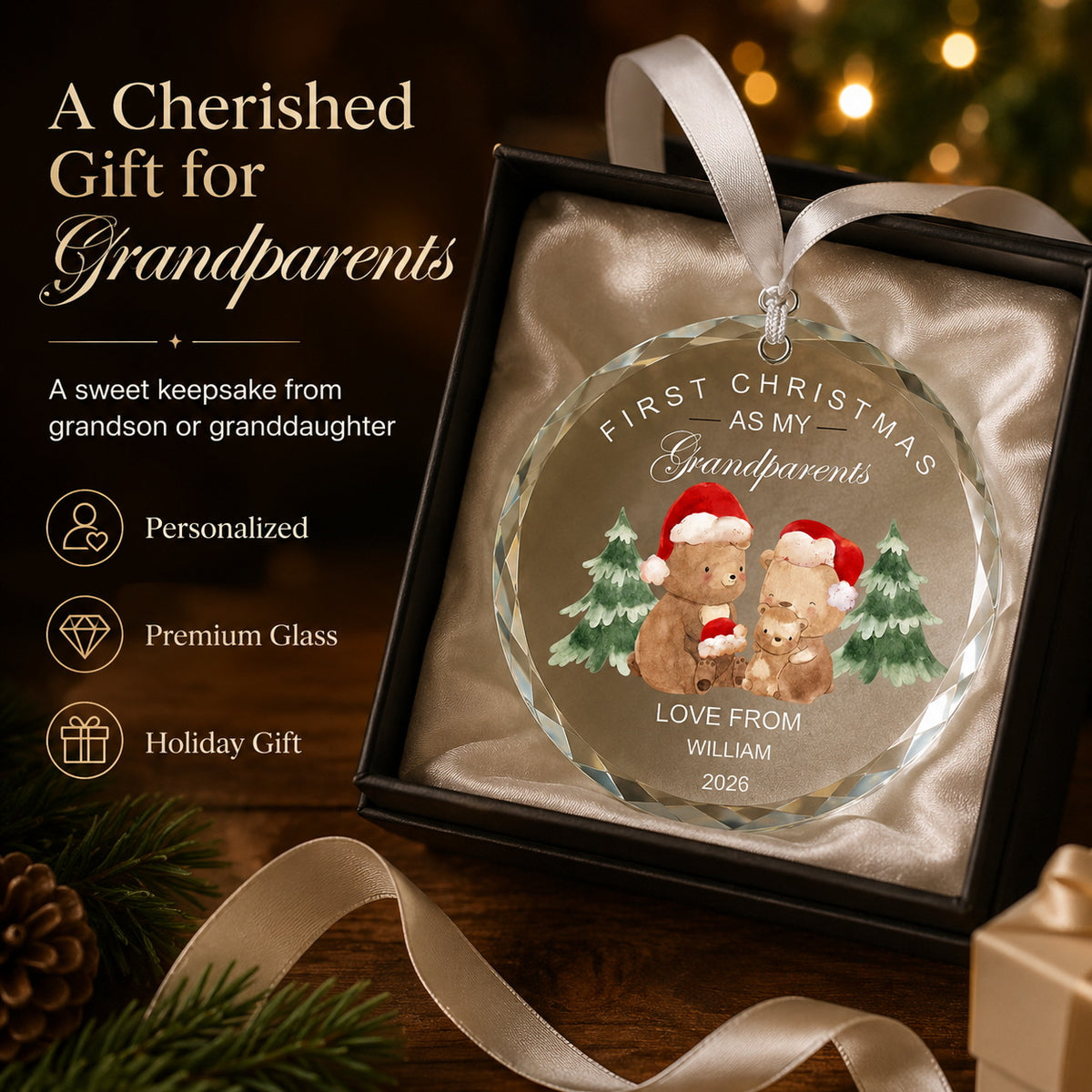 Personalized First Christmas as My Grandparents Glass Ornament main product view