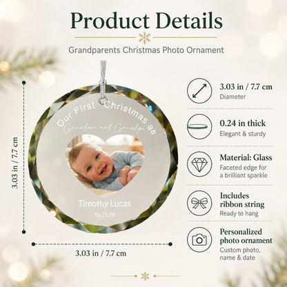 Personalized First Christmas as Grandma & Grandpa Photo Ornament main product view